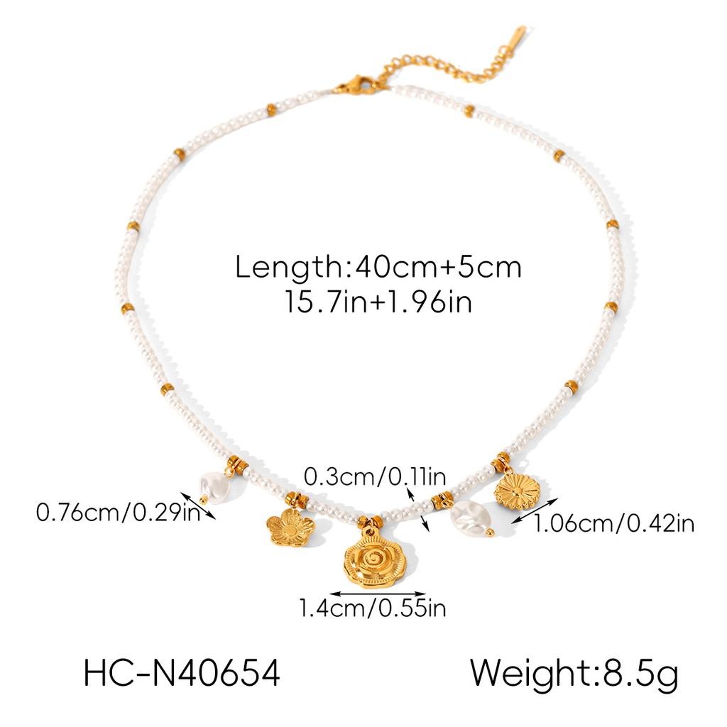 Euro-American Style Pearl Chain Stainless Steel Sunflower Pendant Necklace for Women, High-end Accessory and Outfit Jewelry