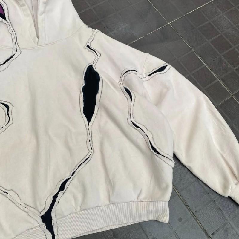 Unisex Gothic Streetwear Hoodie With Line Patchwork Design Oversized Fit Long Sleeve Pullover 2025