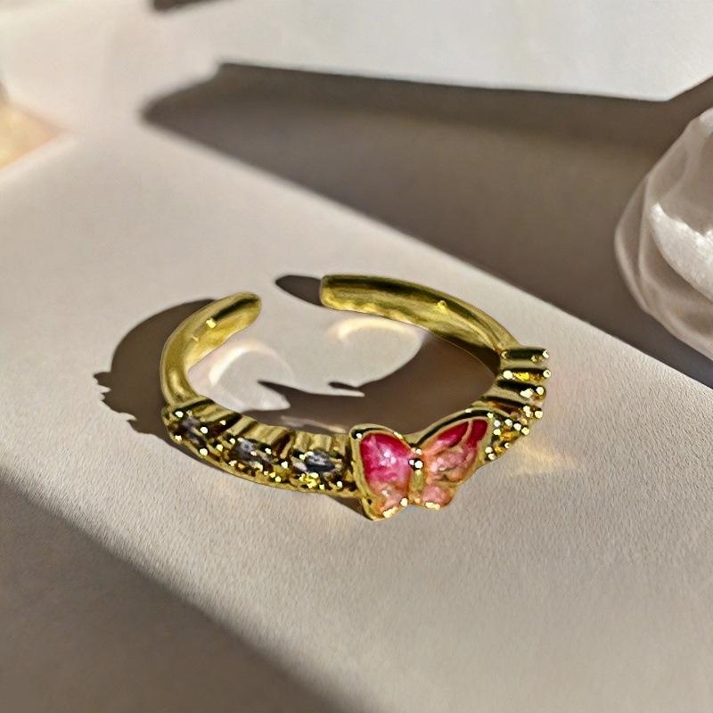 Blind Box Paar, Pfirsichblüten Tropföl Schmetterlingsring, Mittelalterliches Französisches Retro Nischendesign, Leichter Luxusring für Frauen