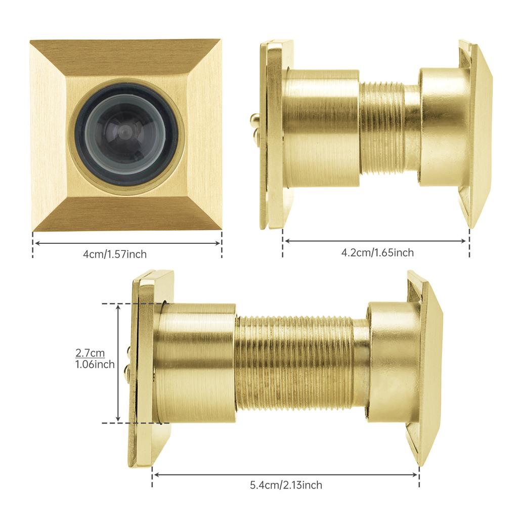 Solid Brass Square 28mm Door Peephole 220 Degree HD Optical Glass Lens Privacy Cover Heavy Duty Universal Fit for 42-54mm Door Thickness