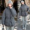 Wind belt down cotton clothes women's winter new fashion waist thin thickened sweet coat tide