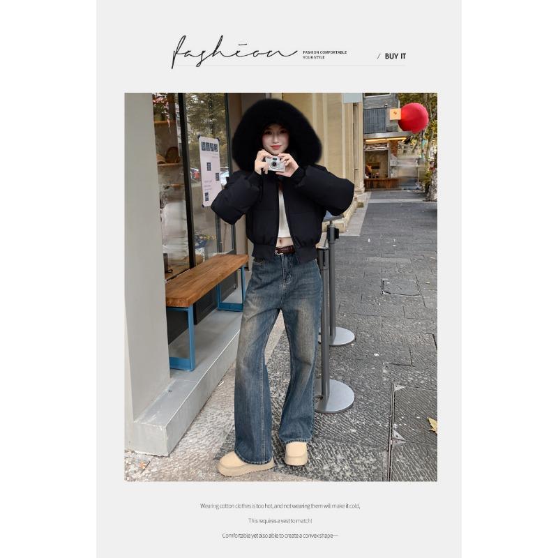 Women S Short Loose Thick Cotton Padded Coat With Detachable Fur Collar