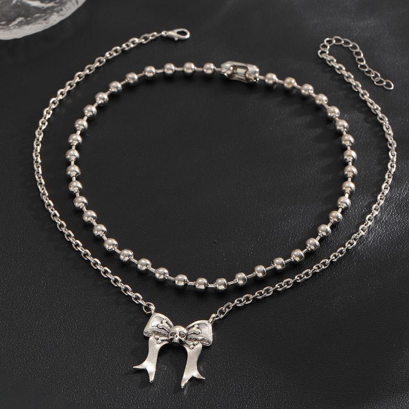 Halloween necklace jewelry exaggerated design feeling bow skull dark wind collarbone chain