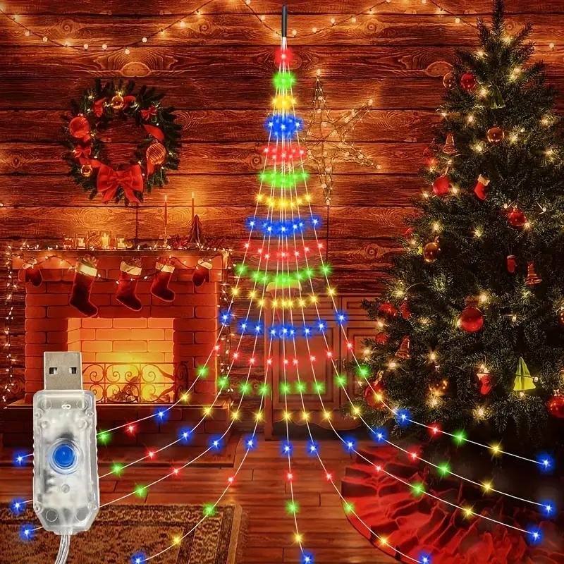 

1 шт. 180 светодиодных светильников-водопадов с 8 режимами питания от USB, светильник для кемпинга, для вечеринки в саду, на фестивале, на Рождество