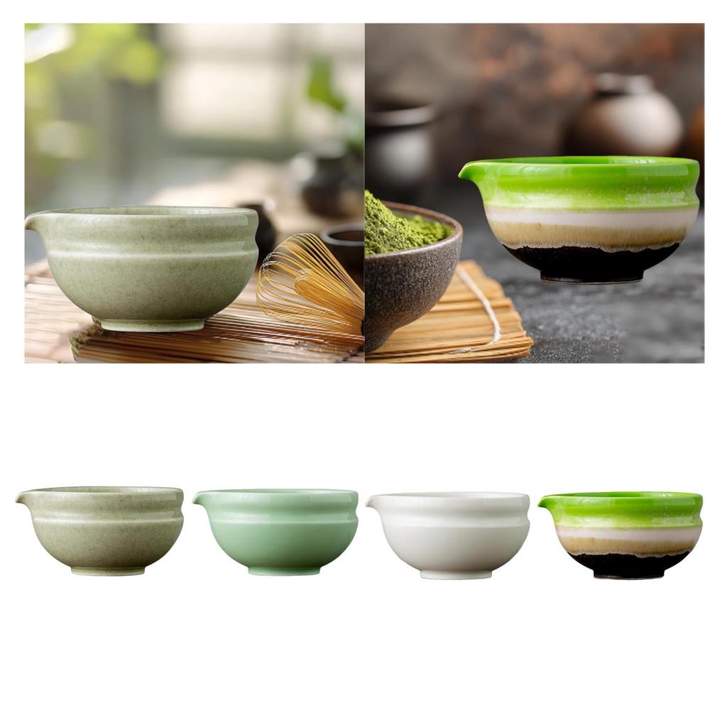 Ceramic Matcha Bowl Ceremony Preparation Chawan 450ml Japanese Traditional Porcelain Matcha Mixing Bowl with Spout for Lovers