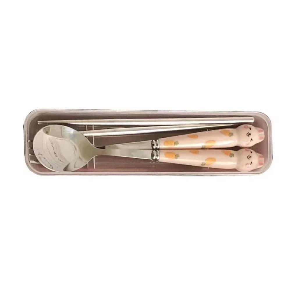 Cutlery Fork Stainless Tableware Chopsticks Rabbit Portable Supplies Dinnerware Spoon Cartoon Lunch Kitchen Steel Travel Sets