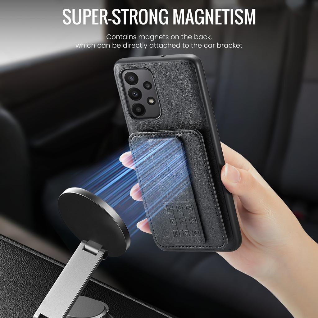 For Samsung Galaxy A23 4G Case Leather+TPU Phone Cover Built-in Magnetic Holder Metal Sheet