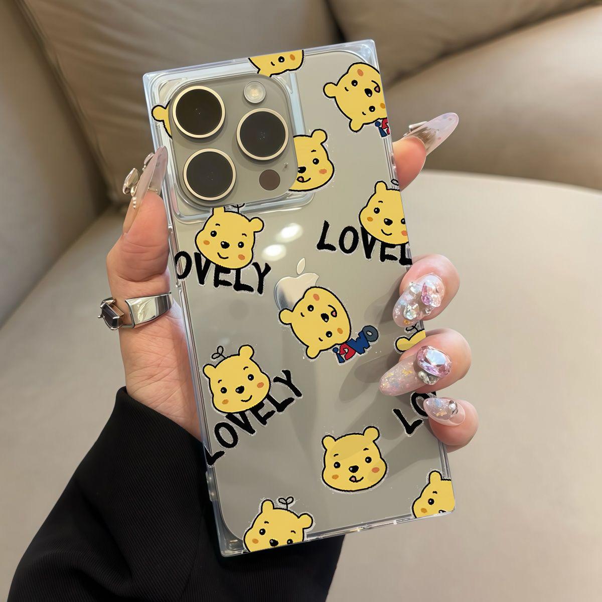 

Прозрачный чехол с квадратной задней крышкой и защитой боковых граней для iPhone 11 13 14 Pro Max 16 ProMax 12 15 Plus, не подверженный окислению, с рисунком нескольких медведей iphone 11 ProMax