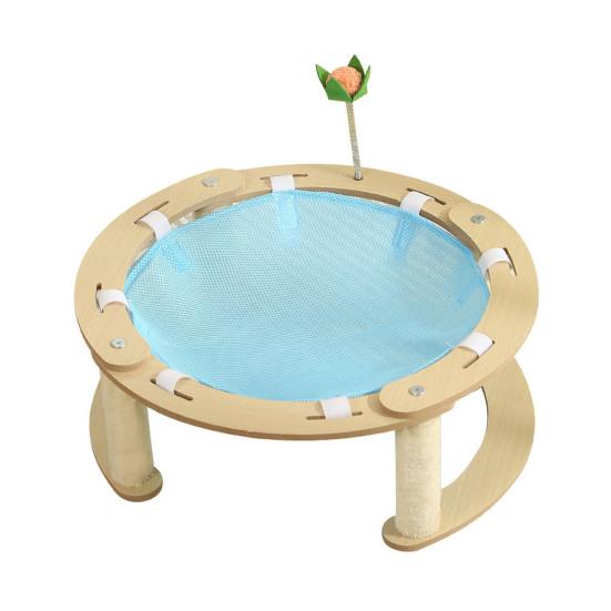 Elevated Cat Hammock Free-Standing Pet Bed Summer Breathable Raised Cat Hammock Bed with Spring Ball/Scratching Post for Indoor Cats