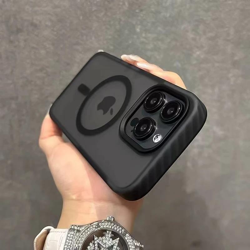 

Роскошный Магнитный Цветной Матовый Полупрозрачный Противоударный Чехол для iPhone 16 12 13 14 11 15 Pro Max Plus Magsafe Беспроводная Зарядка Чехол for iPhone 13Pro чёрный