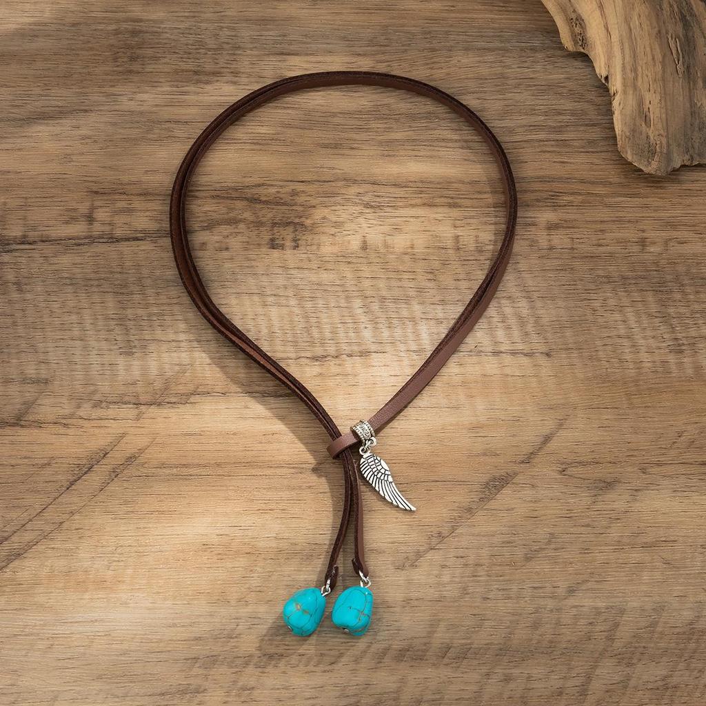 Turquoise Double-Layer Velvet Clavicle Choker Necklace – Ethnic Style for Women