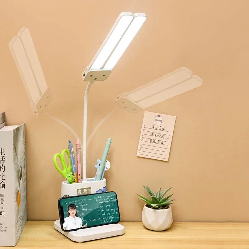 Double Head Desk Lamp, Eye-Caring Desk Lamps for Home Office, Dimmable Desk Lamp W/ USB Charging Port, 3 Color Mode