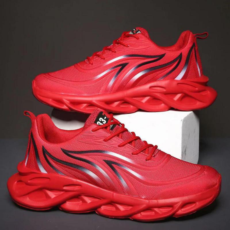 Fashion Men's Flame Printed Sneakers Flying Weave Sports Shoes Comfortable Running Shoes Outdoor Men Athletic Shoes Red Sneakers Man