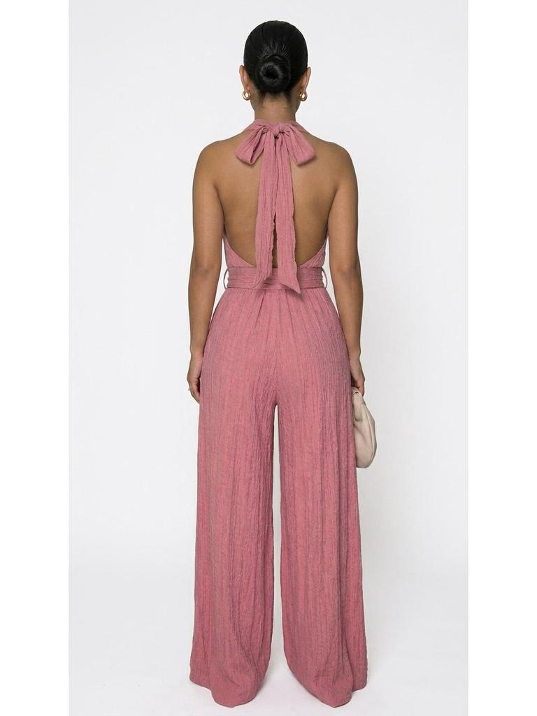 AJ4481 Europäischer & Amerikanischer Stil Damen Freizeit Ärmellos Rückenfrei Weiter Bein Jumpsuit