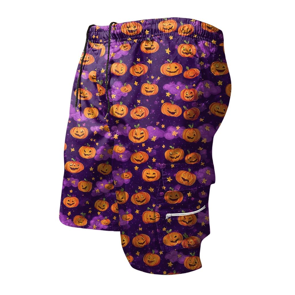 Men's Halloween Multi-Pocket Cargo Shorts with Drawstring, Casual Workout Shorts for Men