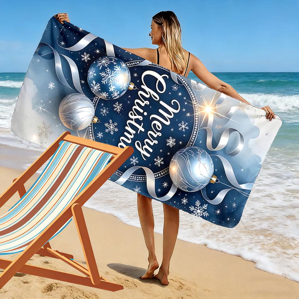 Merry Christmas Blue Ornaments A must-have beach towel for beach travel