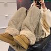 Thicken Fleece Lined Pants Women Warm Casual Cold Resistant Cold Wide Leg Trousers