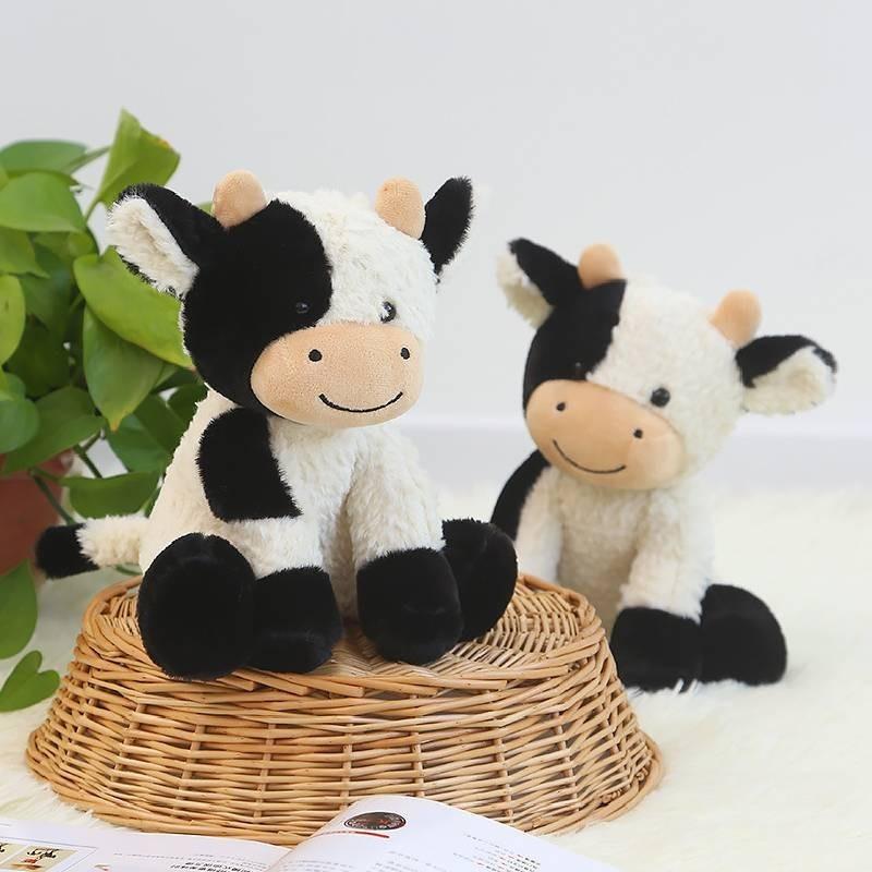Adorável Vaca de Pelúcia Preta e Branca Sorridente Boneco de Animal de Pelúcia Macio Presente