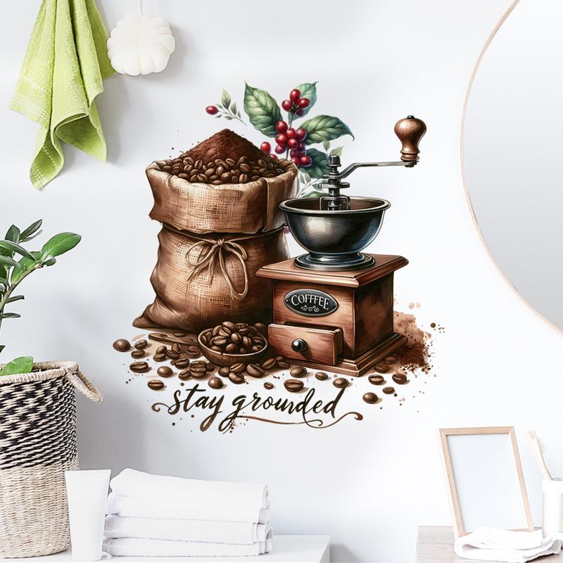 Creative Pattern Coffee Cup Wall Stickers Living Room Background Decoration Mural Cafe Kitchen Home Decor Self-adhesive Decals