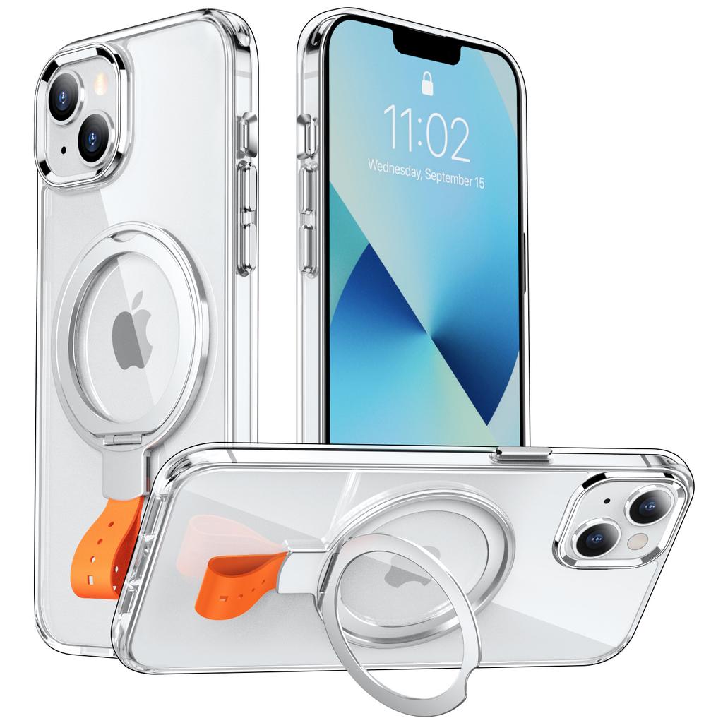 Für iPhone 13 Hülle Magnetischer Ständer PC Sturzschutz Handyhülle Klare Rückseite
