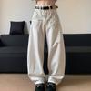 Men's Mid Rise Washed Cat Whisker Barrel Jeans Loose Wide Leg Denim Pants American Vintage High Street Y2K Casual Four Seasons Long Trousers
