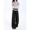 Plaid Patchwork Lace Double Waistband Wide-Leg Pants for Women - New 2025 Spring/Autumn Casual Long Pants