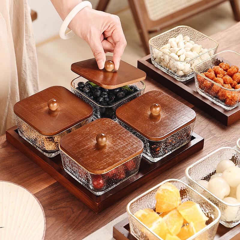 Chinese Style Glass Snack Platter with Lids