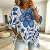 Floral women's large-size short-sleeved T-shirt, irregular hem design, digital printing four seasons