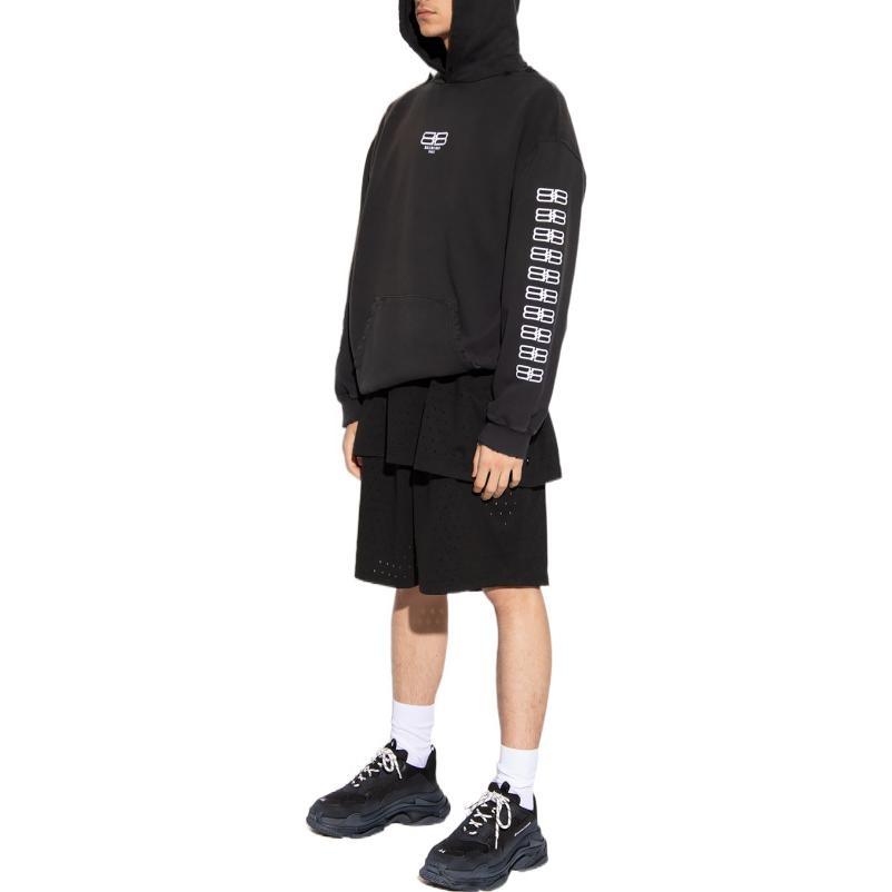 Balenciaga BB Paris Icon Medium Fit Hoodie 'Black White' Men's 570811TMVG69034