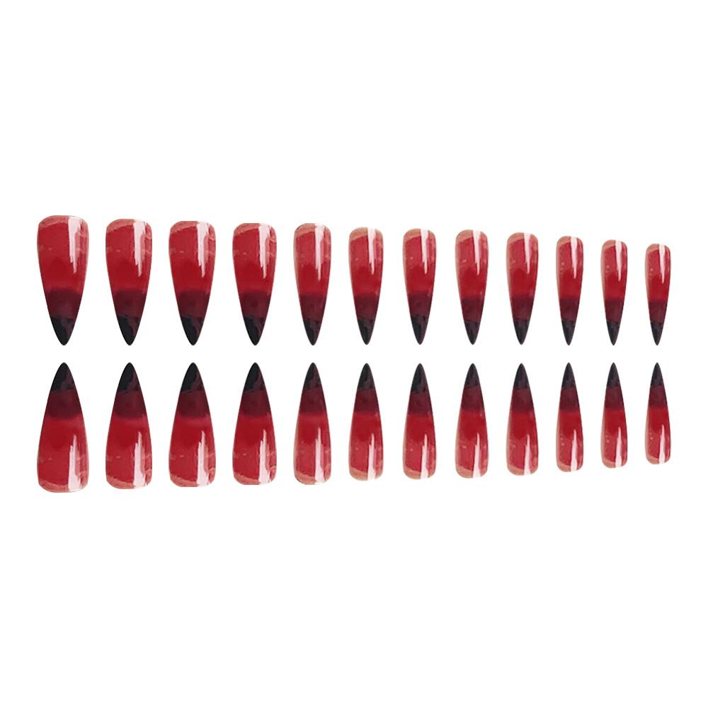 24 Stück Blutrot Falsche Nägel Gradient Lange Spitze Falsche Nagelpatches Vollabdeckung Tragbare Falsche Nagelspitzen Halloween Maniküre-Sets
