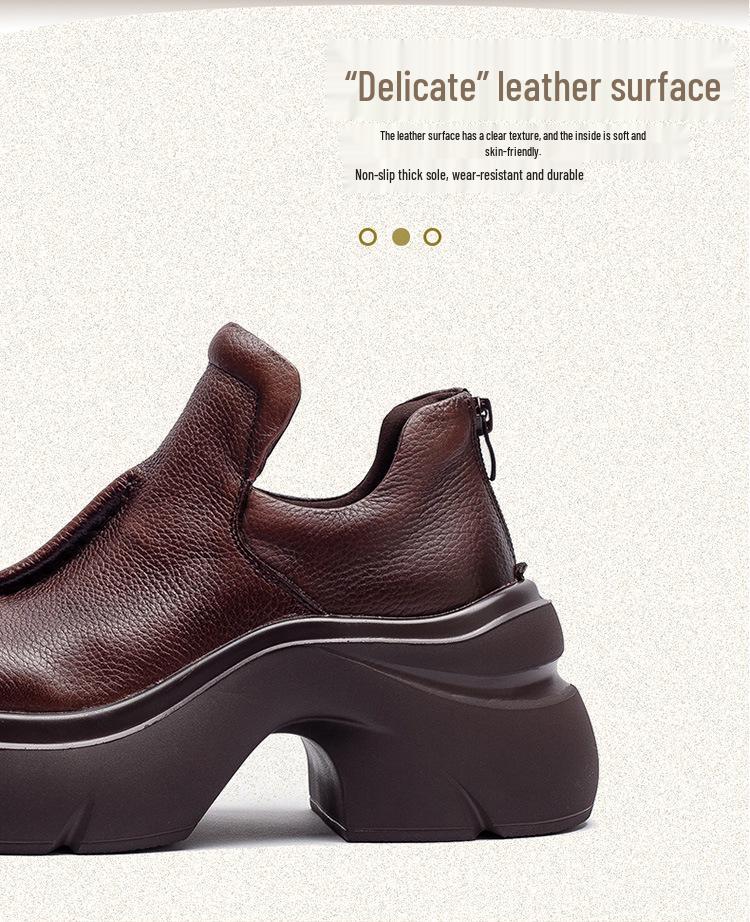 Jie Zhou Autumn/Winter 2025 Women's Retro Cowhide Short Boots - Solid Color, Back Zipper, Casual & Versatile.