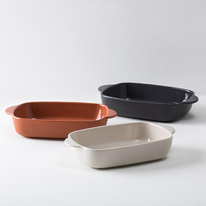 Household Ceramic Baking Plate Rectangular Oven Microwave Oven Special Cheese Baking Rice Plate Household Ears Baking Bowl