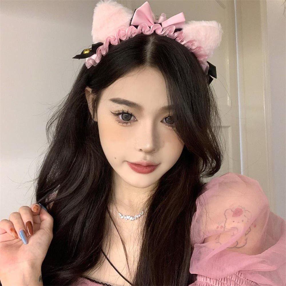 

Bell Cosplay Headband For Girls Head Wrap Cat Ear Headband Korean Hairbands Women Hair Hoop Lace