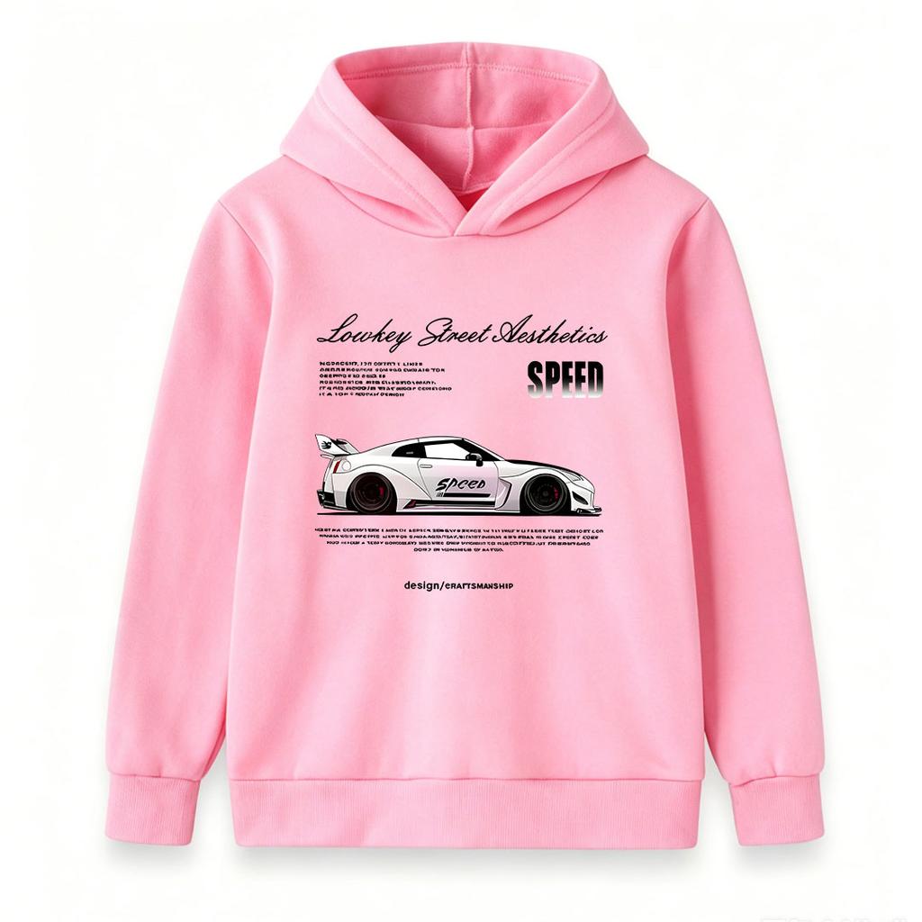 Kids Boys Girls Pullover Hoodie, Cool Race Car Speed Street Aesthetics Print Casual Soft Hooded Sweatshirt for Daily Wear Street Style Children Top
