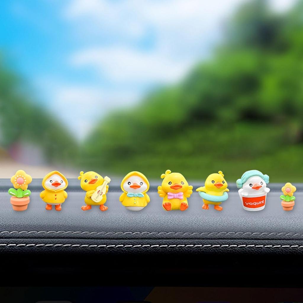 8PCS Cute Duck Car Dashboard Decorations, Funny Resin Rear View Mirror Ornament Present for Women, Mini Animal Auto Interior Desktop Accessories for