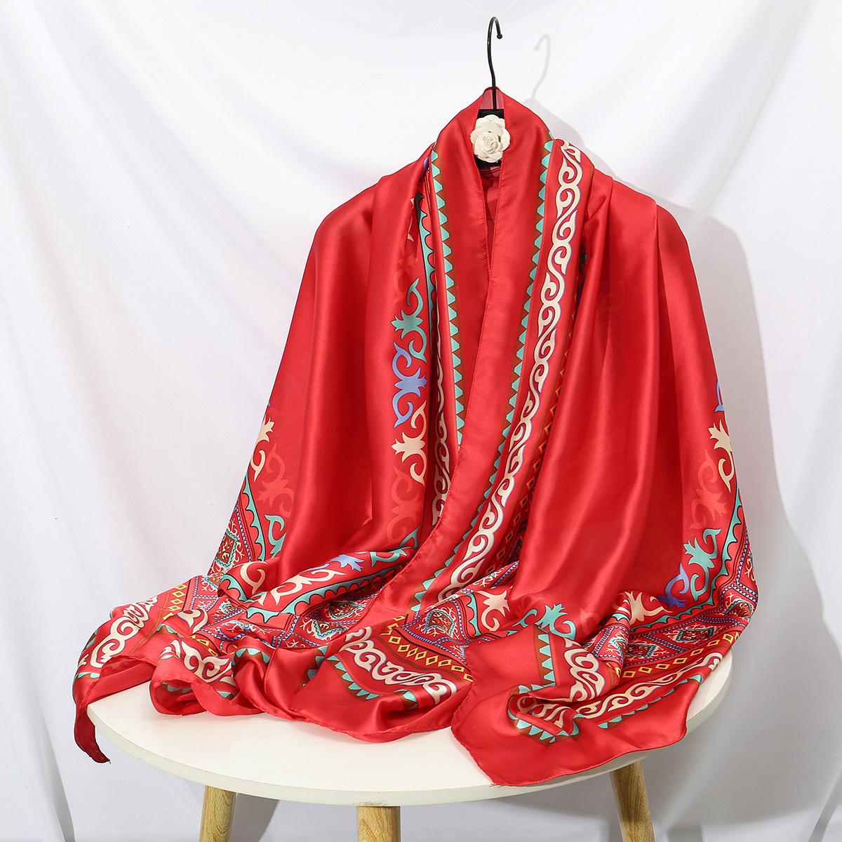 

180Cm Classic Beach Prints Silk Scarves Female Shawl Women Foulard Cover-Ups Wrap Bandanna Muffler Chiffon Hijab Lady Decoration 180x90CM