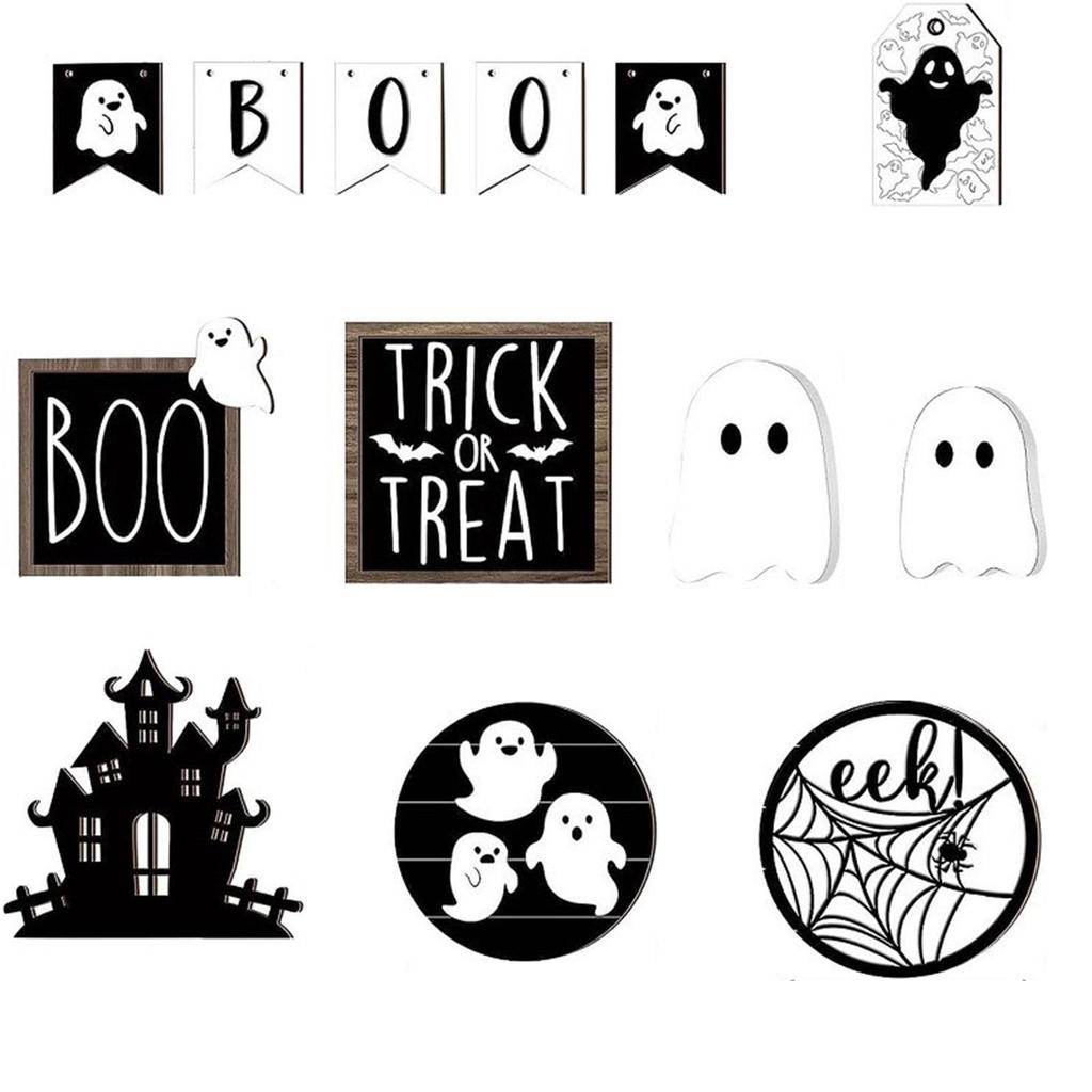 Halloween Tiered Tray Decor Set Cute Tray Decorations Halloween Wooden Signs Rustic Decoration For Home Table Party Supplies