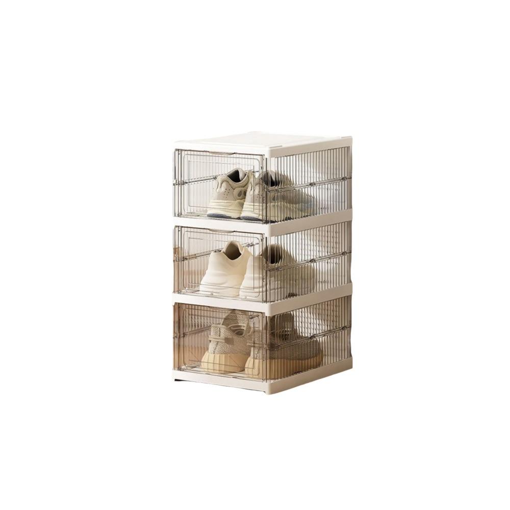 Simple Plastic Multi Layer Shoe Box Transparent Stackable Foldable Shoe Box with Lid Dustproof Shoe Cabinet Dormitory