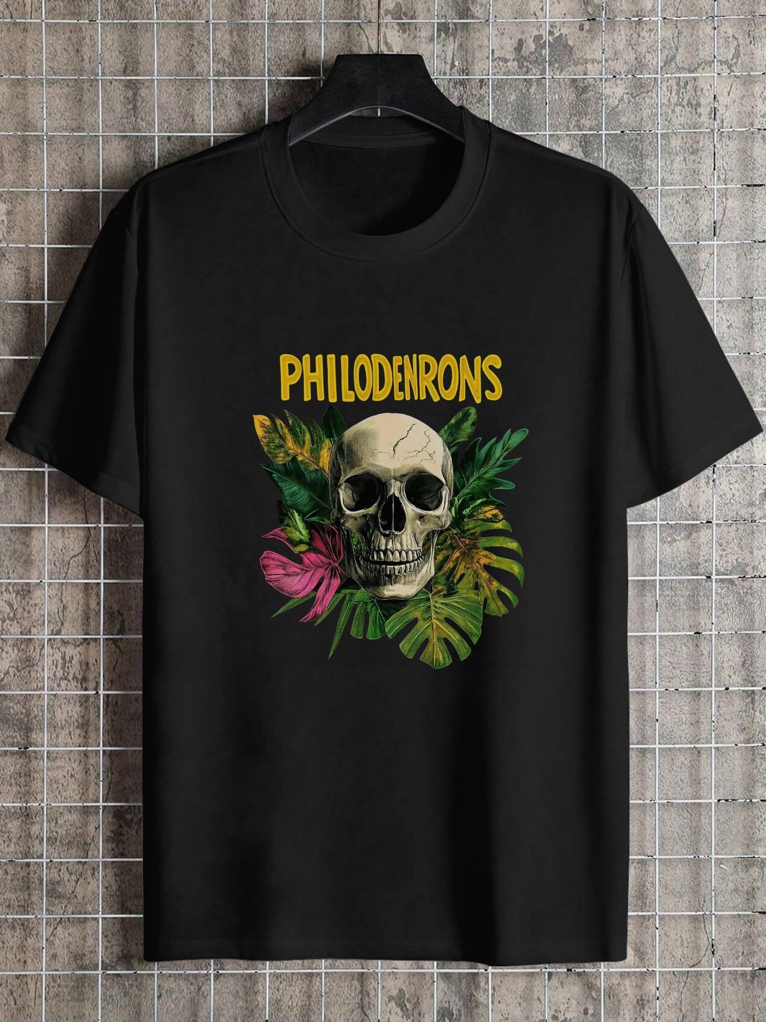 

1pc Skull and Philodendrons Green Leaves T-shirt XXXXL