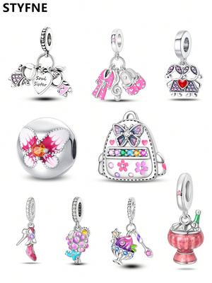 Copper Plated Original Charms Backpack Flowers High Heels Beads Fit Bracelet Women'S Jewelry Gift