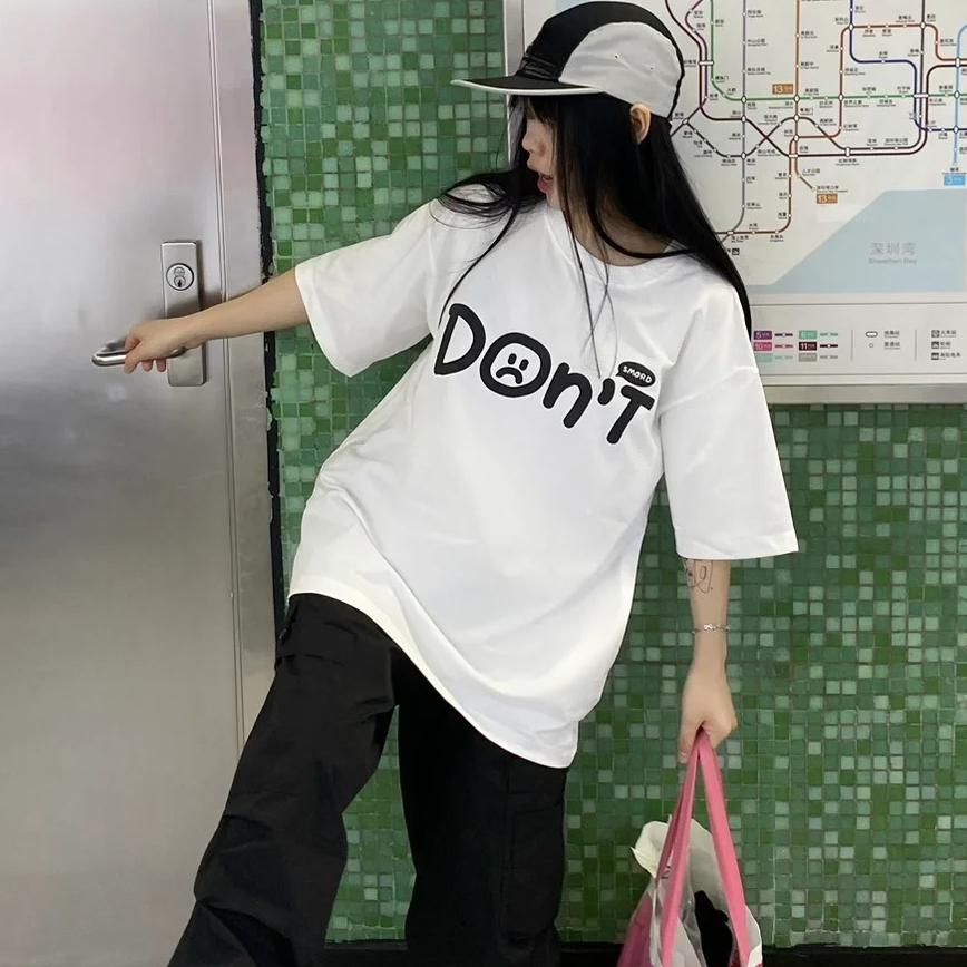 2025 summer casual Loose t shirt for women American vintage letter print black white short sleeve women's t-shirts harajuku streetwear tshirt y2k tops