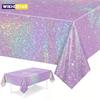 Nappe jetable Laser violet Décoration de fête d'anniversaire Mariage Housse de table en film d'aluminium Articles de baby shower