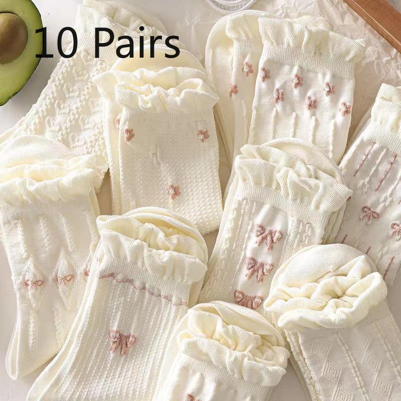 

10 пар женских тонких носков до щиколотки для весны и лета, универсальные, с милым кружевом, белые 10 Pairs