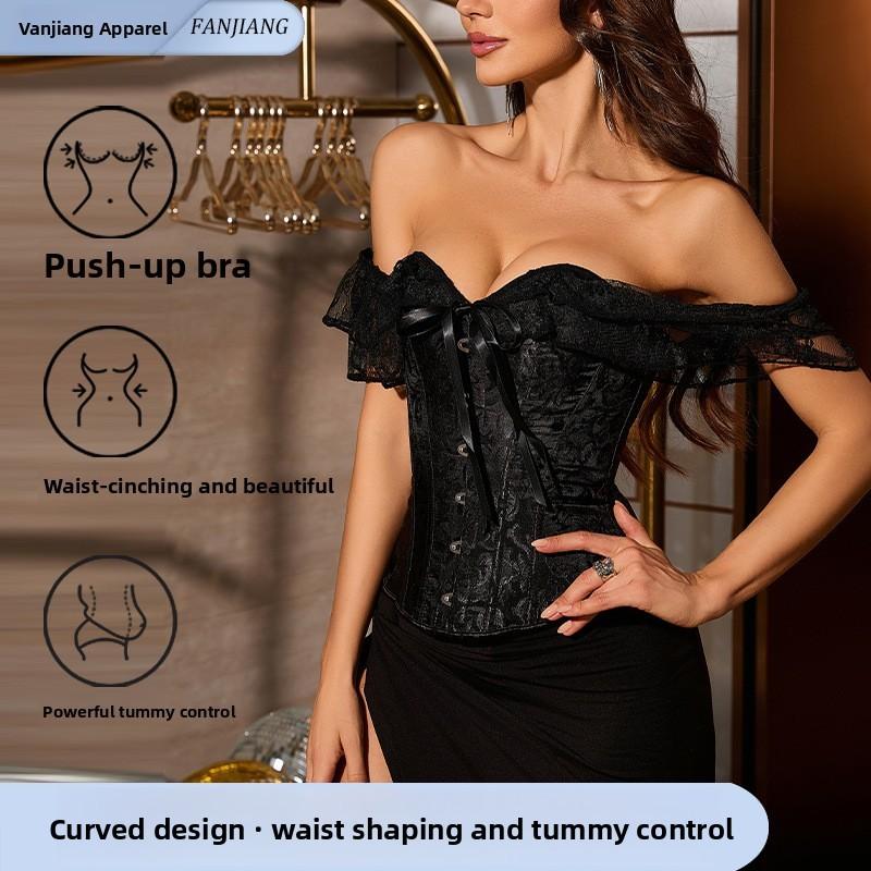 Corset Vintage Lace Trim Waist Shaper With Boning For Women Summer Fashion
