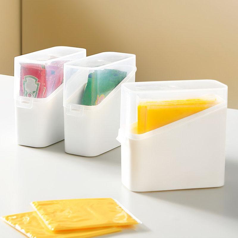 Clear Plastic Refrigerator Storage Box with Hinged Lid and Latch, Refrigerator Side Door Storage Box, Portioned Cheese Slice Box