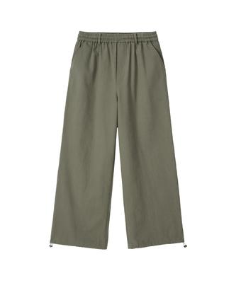Uallong Essential Twill String Banding Wide Pants - Khaki
