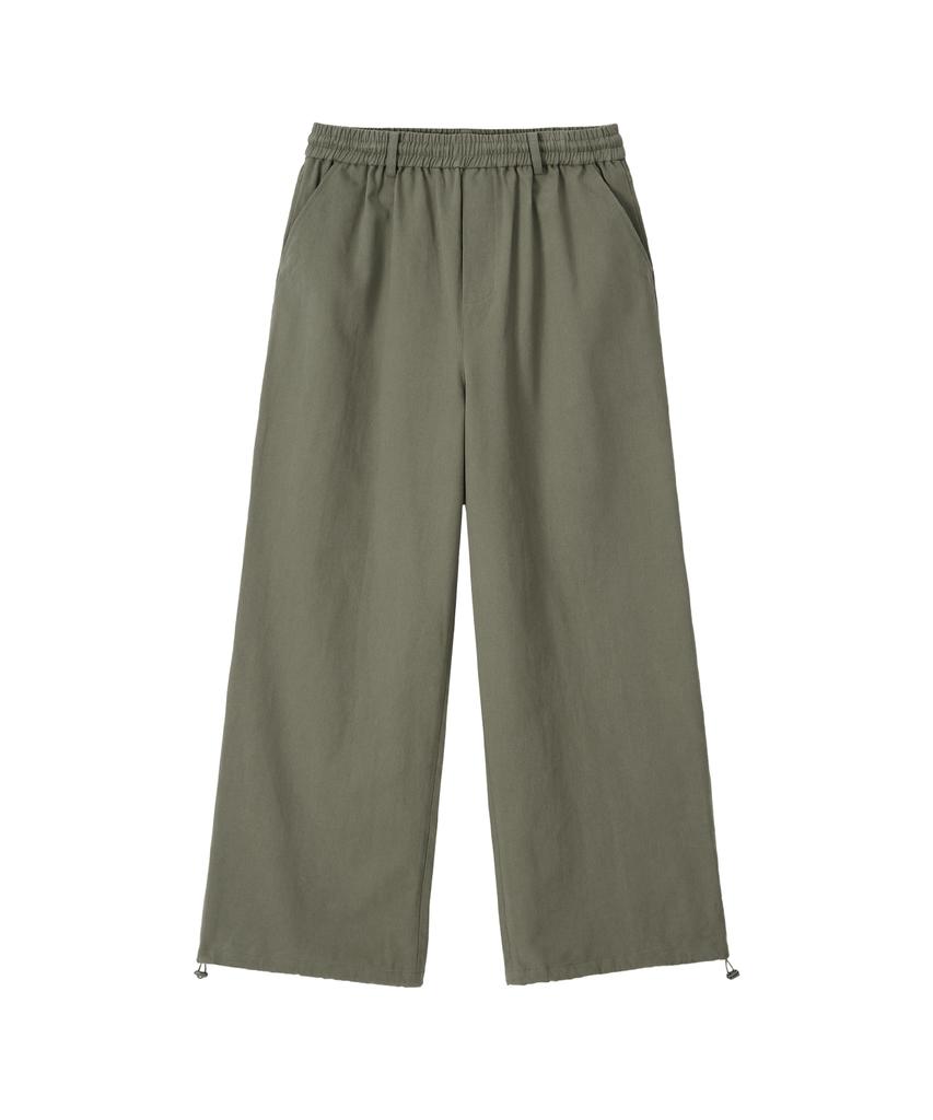 Uallong Essential Twill String Banding Wide Pants - Khaki