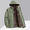 Men's Mid-Length Hooded Winter Coat with Velvet Lining for Middle-Aged and Elderly