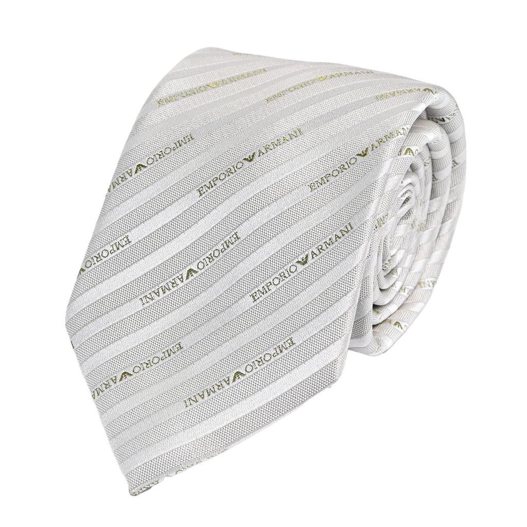 Emporio Armani Name Made in 340075 2R605 F8109 Men's Tie, 7.5cm Wide, 100% Silk, Logo, Gray, Italy, [Used]