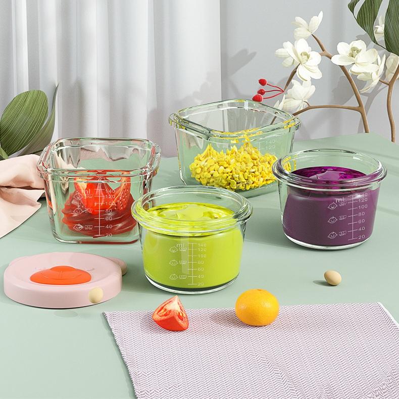Mini Lunch Box Bento Portatile Contenitori in Vetro Resistenti al Calore Scatola Fresca Congelata Ciotola per Alimenti Supplementari per Bambini con Coperchio in Silicone